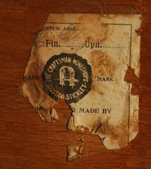 Gustav Stickley Eastwood paper label signature circa 1905-1907.